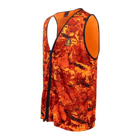 Spika Ranger adult hunting vest in Biarri Blaze orange camo, three-quarter view