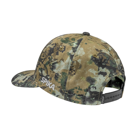 Spika Ranger adult Flexfit cap in Biarri Camo, rear view with SPIKA side print and strap