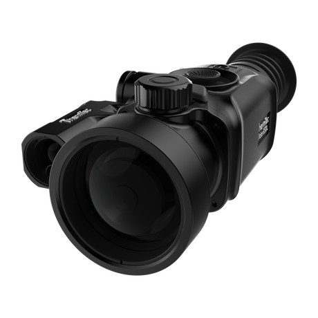ThermTec Vidar-LRF 650L 2.0 thermal compact scope, low front view of large objective lens and focus knob