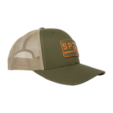 Spika Urban Waypoint trucker cap in Olive/Tan, side view of olive front and tan mesh back