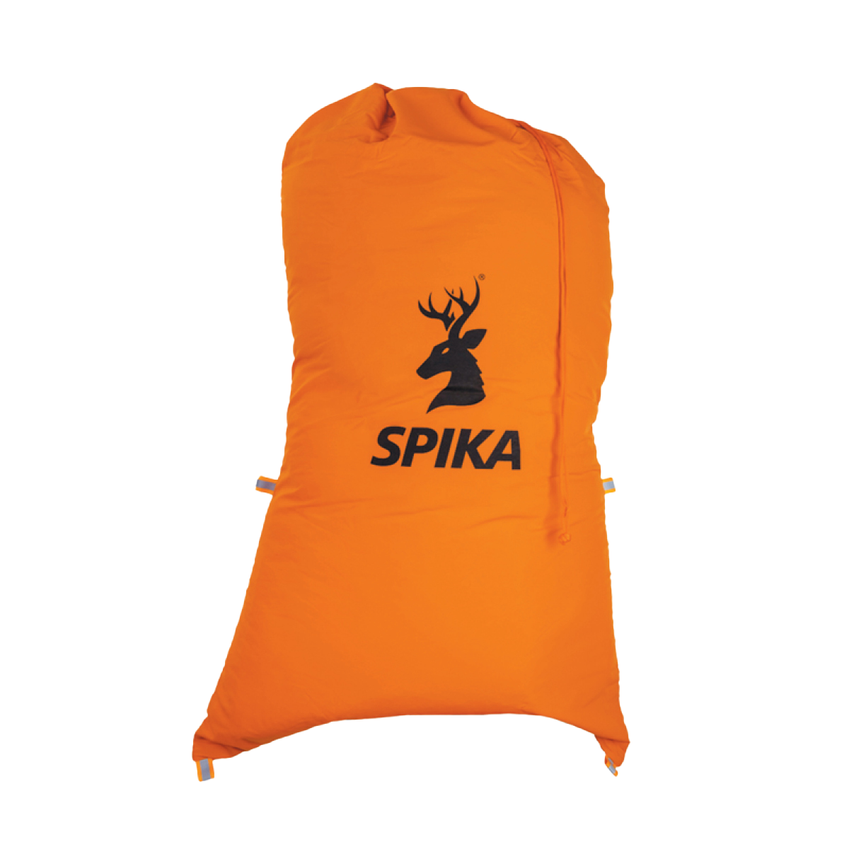 Spika Drover meat bag 3 pack, large blaze orange drawstring game bag with Spika stag logo, filled