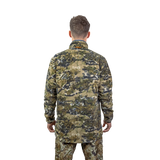 Model wearing the Spika Basecamp men's Biarri Camo fleece jumper, back view
