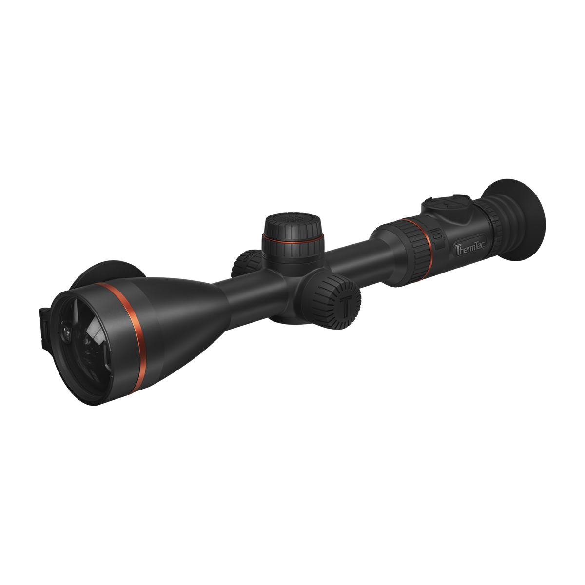 ThermTec Oryx 650L thermal tube scope, three-quarter view from objective end with lens cap open