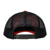 Spika Cast Antler patch trucker cap in Blaze/Charcoal, rear view of mesh and snapback strap