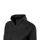 Close-up of the stand collar and half-length front zip on the Spika GO AVP women's black half-zip