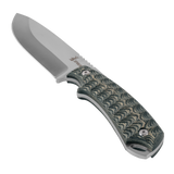 Spika Bushmaster Dogtooth hunting knife, angled view of the drop point blade and wave-textured handle