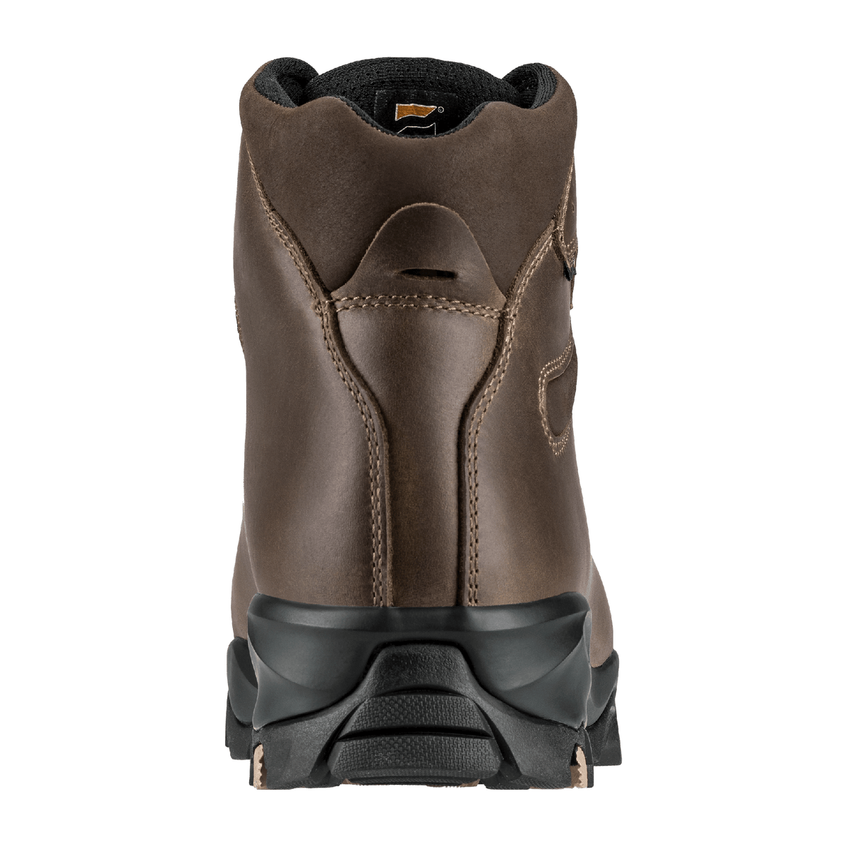 Zamberlan 4015 Leopard FGL GTX RR BOA men's hunting boot in brown leather, rear view of heel and stitched collar