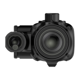 ThermTec Vidar-LRF 335L 2.0 thermal compact scope, front end-on view of lens and rangefinder window
