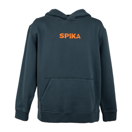 Spika Red Stag men's hoodie in Washed Pine, front view with orange Spika chest logo and kangaroo pocket