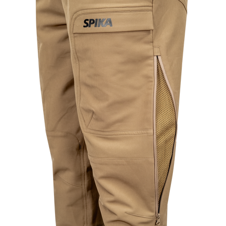 Spika Recon men's pants in Khaki, close-up of zipped side leg vent with mesh lining