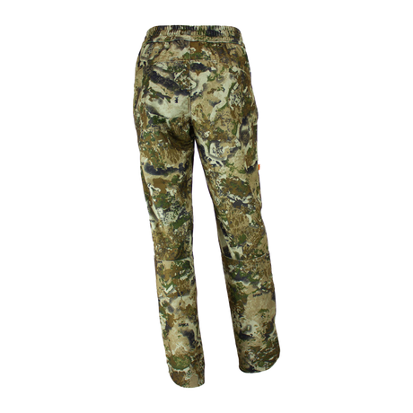 Spika Tracker kids' hunting pants in Biarri Camo, back view with elastic waist and rear pocket