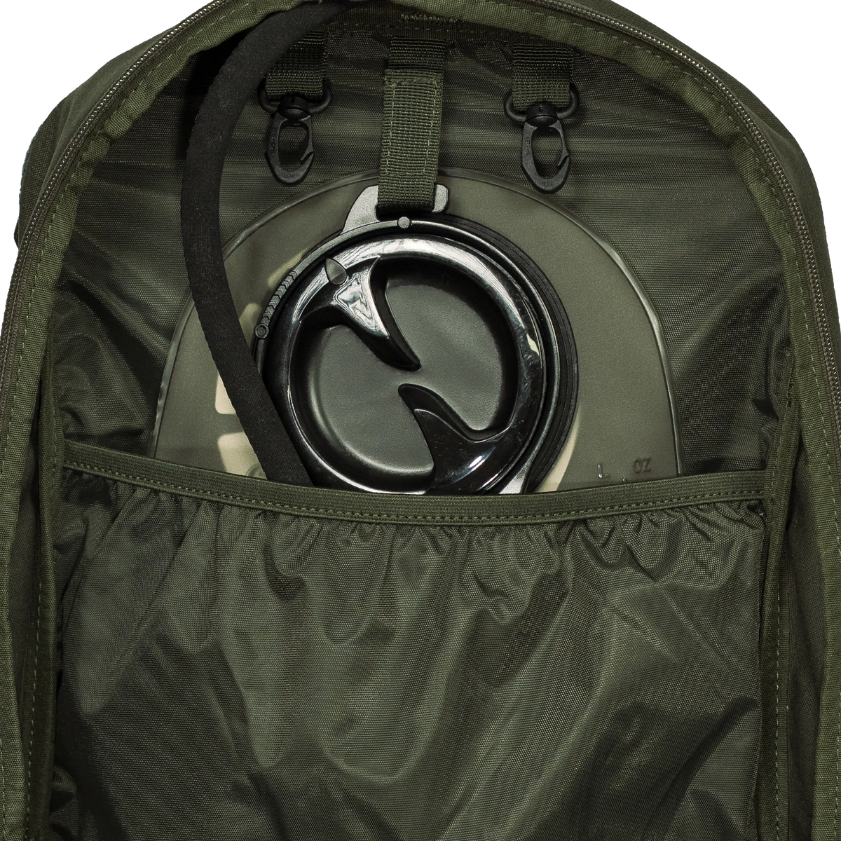 Spika Drover II Pro Pack 25L in Olive Summit, internal hydration sleeve with bladder and drinking hose