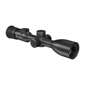 ThermTec IBEX 320L thermal tube scope, rear three-quarter view of eyecup, turrets and objective bell
