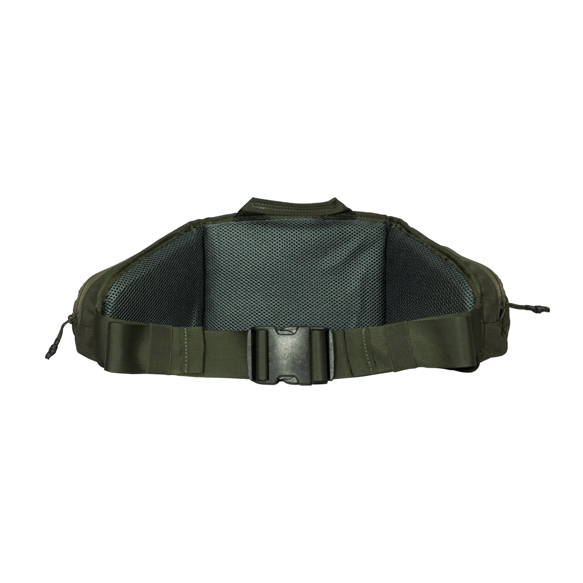 Spika Drover II Waist Pack in Olive Summit, rear view of padded mesh back panel and buckle waist belt
