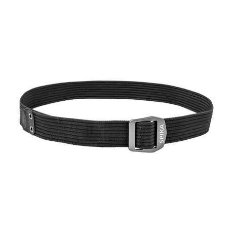 Spika Ranger Mk2 adult belt in Black, full loop view of stretch webbing and alloy buckle