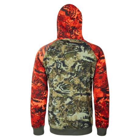 Spika GO Classic men's hoodie in Biarri Blaze, back view with blaze orange hood and sleeves