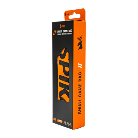 Spika Drover small game bag in retail packaging, black and orange box with Spika branding