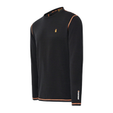 Spika ThermaFlow men's thermal top in Black, three-quarter view with orange stitching and sleeve logo