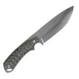 Spika Bushmaster Dogtooth fixed blade knife, reverse side view with jimping on the spine and lanyard hole
