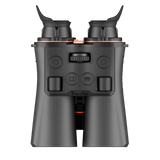 ThermTec Ventus 650L multi-spectrum binoculars, top-down view of control buttons and ThermTec logo