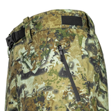 Spika Edge men's Biarri Camo pants close-up of the waist belt buckle and zipped hand pocket