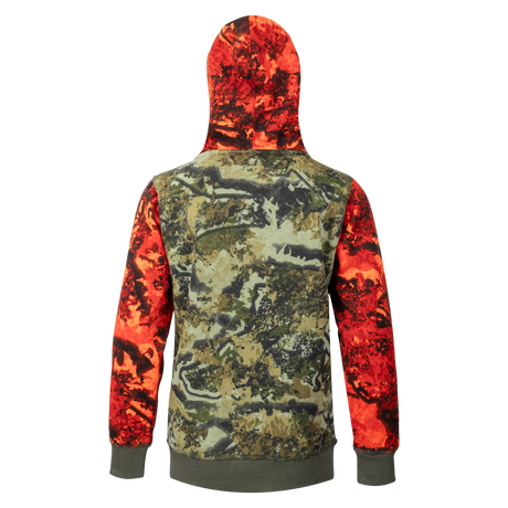 Spika GO Classic V2 kids' hoodie in Biarri Blaze, back view with blaze orange hood and sleeves