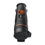 ThermTec Wild 335L thermal monocular, top view from the eyepiece end with lens cap closed