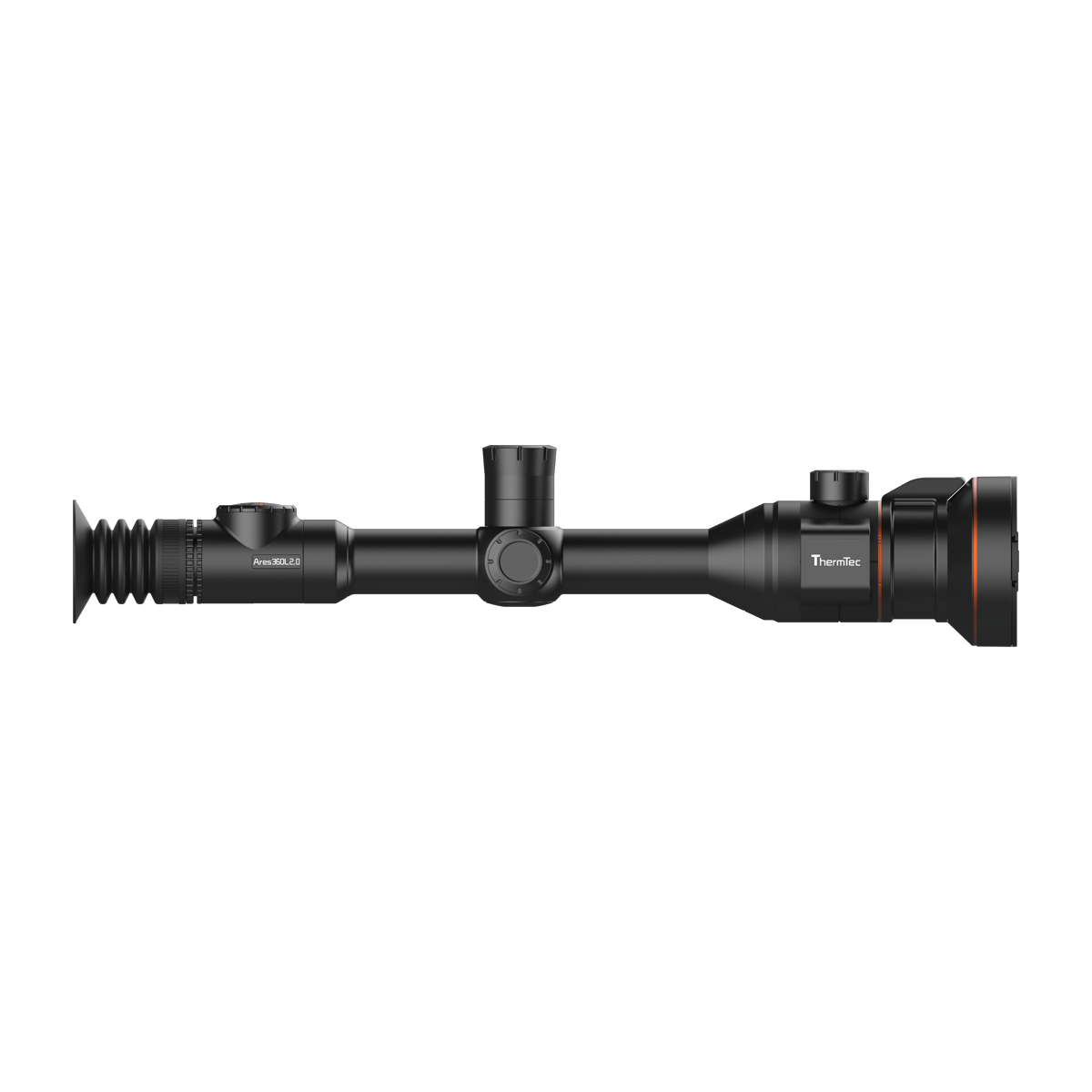 ThermTec Ares-LRF 360L 2.0 thermal tube scope, left side profile showing ThermTec branding