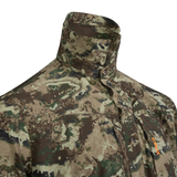 Spika Overlander men's hunting shirt in Biarri Camo, close-up of the collar stand popped up