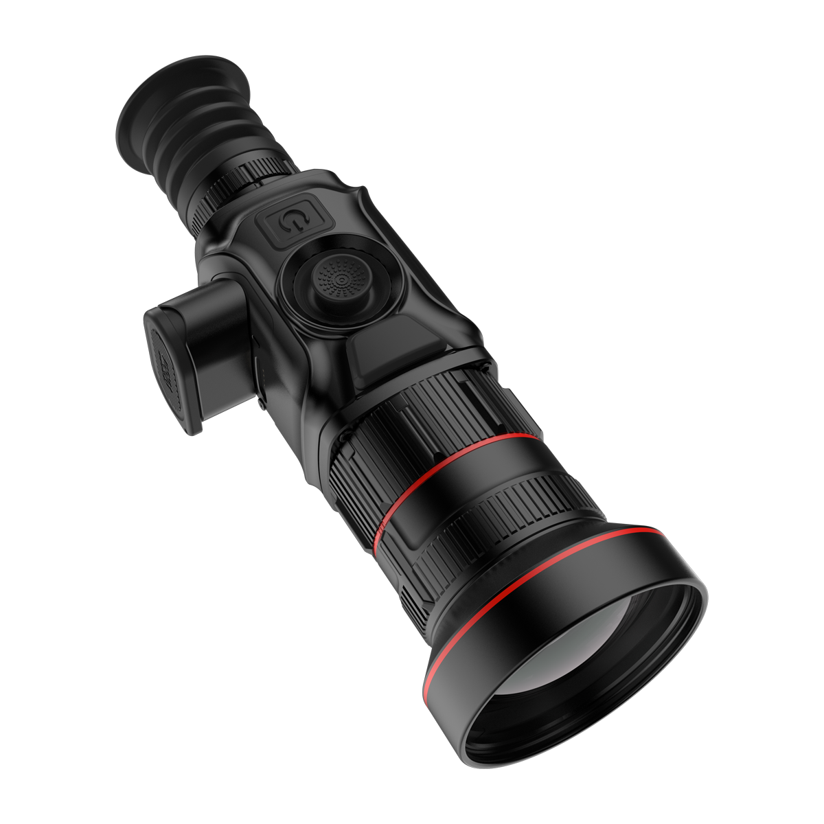 ThermTec Vidar 660 2.0 thermal compact scope, elevated rear view of top control buttons and power key