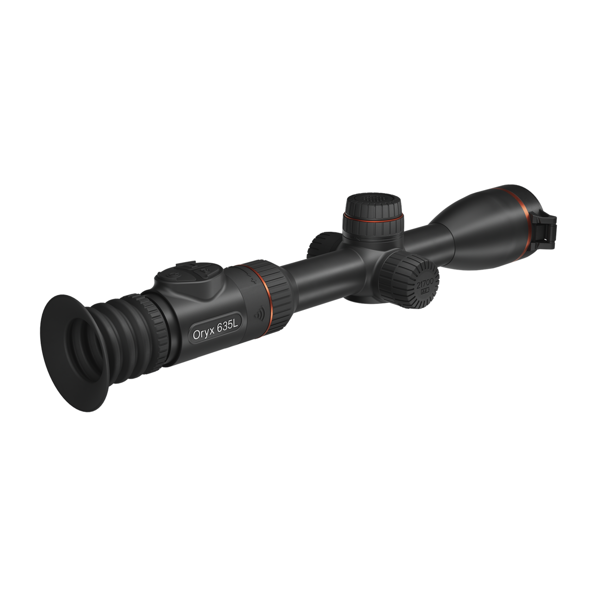 ThermTec Oryx 635L thermal tube scope, rear three-quarter view of eyecup and Oryx 635L model label