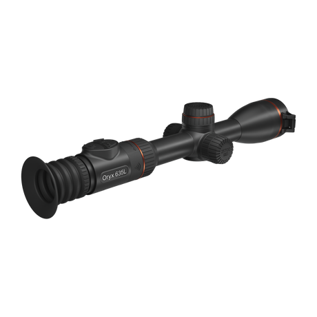 ThermTec Oryx 635L thermal tube scope, rear three-quarter view of eyecup and Oryx 635L model label