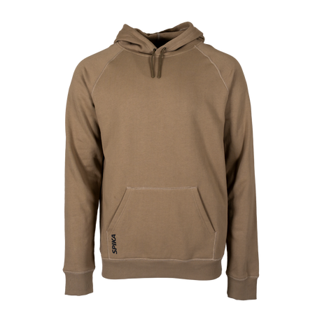Spika GO Deer Camp men's hoodie in bone, front view with kangaroo pocket and SPIKA hem print