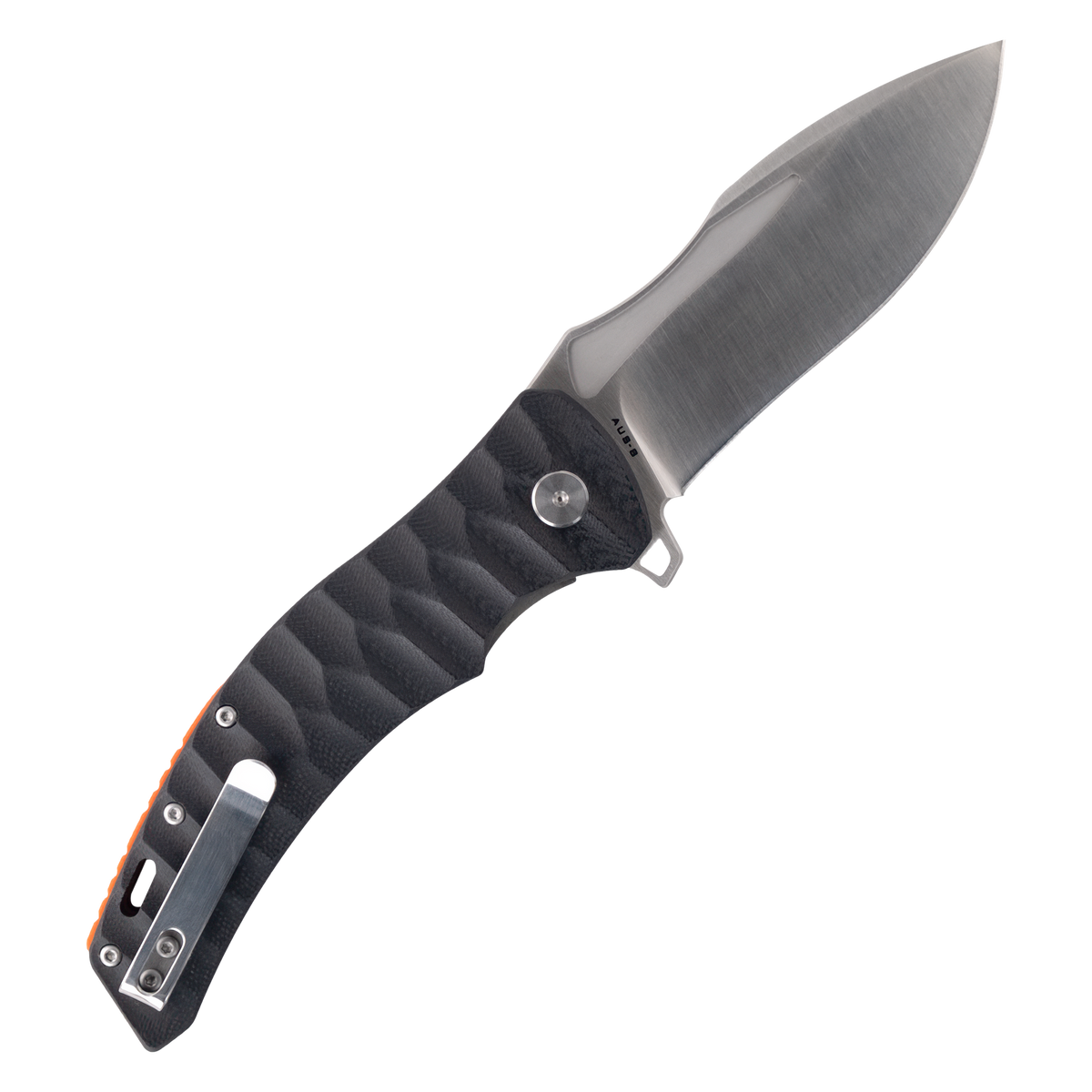 Spika Bushmaster Viper folding knife opened, reverse side showing the steel pocket clip