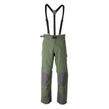Spika Frontier men's Olive pants with adjustable braces and grey knee patches, front view