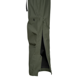 Spika Edge men's Olive pants close-up of the side leg zip opened at the ankle with snap closure
