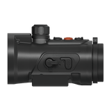 ThermTec Hunt Pro 635L thermal clip-on, side profile showing power switch, buttons and rail mount