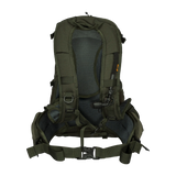 Spika Drover II Pro Pack 25L in Olive Summit, back view showing hydration hose port and padded hip belt