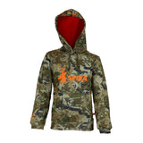 Spika GO Classic boys' Biarri Camo hoodie, alternate straight-on front view with orange stag logo