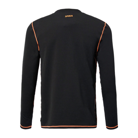 Spika ThermaFlow men's thermal top in Black, back view with orange Spika logo below the neck