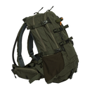 Spika Drover II Pro Pack 25L in Olive Summit, side view with mesh pocket, compression straps and hip belt