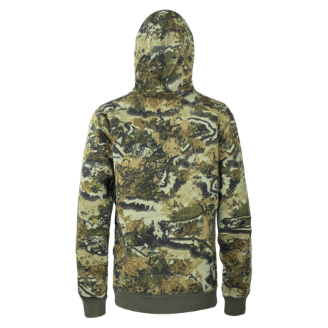 Spika GO Classic V2 women's hoodie in Biarri Camo with mint logo, back view of camo hood and body