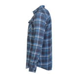Spika men's Blue/Black flannel check shirt, side profile view showing the sleeve and cuff