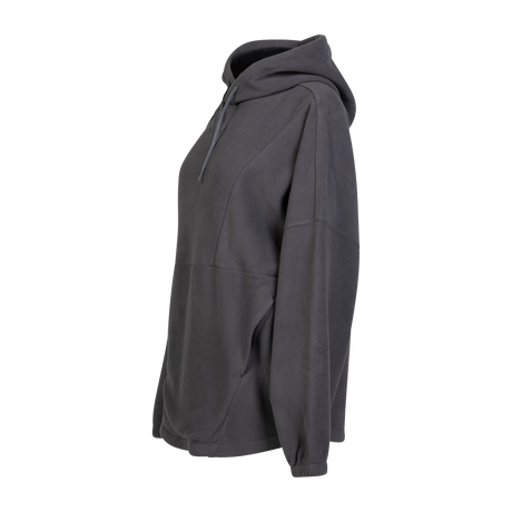 Spika Motion women's fleece hooded jumper in Onyx, three-quarter view with cuffed sleeves