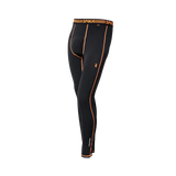 Spika ThermaFlow men's thermal pants in Black, three-quarter view with stag logo and orange stitching