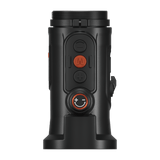 ThermTec Hunt Pro 635L thermal clip-on, top view of control buttons, rotary knob and threaded adapter