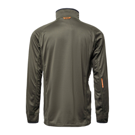 Spika Guide men's lightweight half-zip top in Olive, back view with orange collar tab