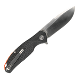 Spika Bushmaster Raider folding knife opened, reverse side with steel pocket clip and orange liner