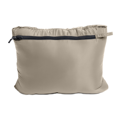 Spika Hideout men's packable puffer jacket packed into its own tan zip stuff pouch