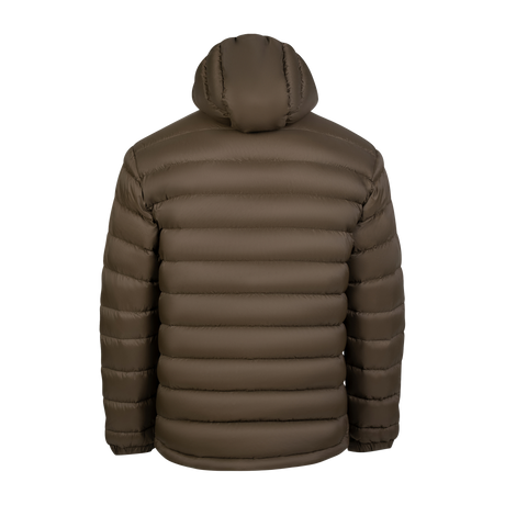 Spika Hideout men's packable puffer jacket in Mud Brown, back view of the quilted baffles
